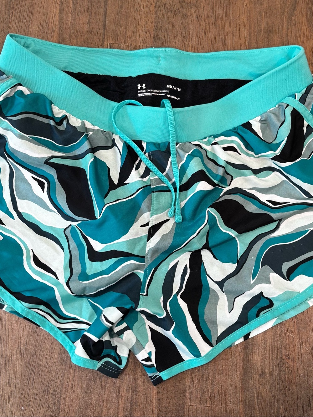 Under Armour Teal, Black & Gray Wave Print Running Shorts